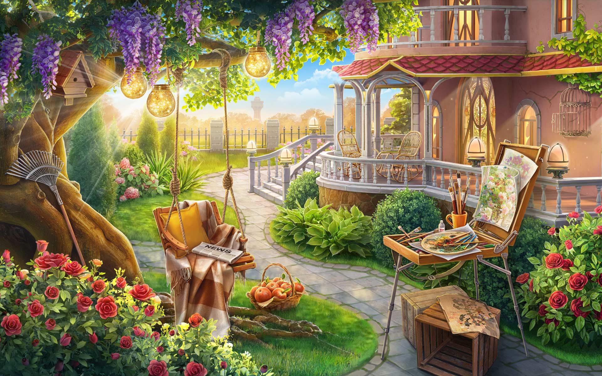Colorful garden-themed illustration representing a Gardenscapes help guide